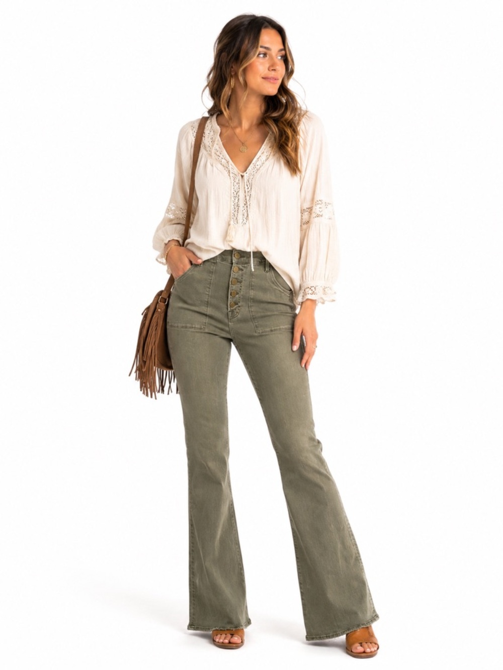Frame Le Crop Flare Jeans Green Size 30 Button Fly High Rise Raw Hem Chiccore